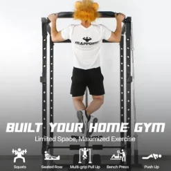 Mappding Power Cage Black Multi-Functional Power Rack with J-Hooks, Dip Handles, Landmine Attachment and Cable Pulley System Q2 Black