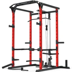 Mappding Power Cage with LAT Pulldown, Multi-Functional Squat Rack Red