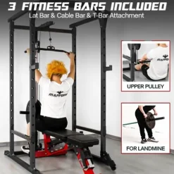 Mappding Power Cage with LAT Pulldown, Multi-Functional Squat Rack Black