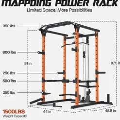 Mappding Power Cage with LAT Pulldown, Squat Rack, 1500 Lbs Capacity, Orange