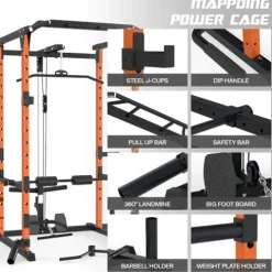 Mappding Power Cage with LAT Pulldown, Squat Rack, 1500 Lbs Capacity, Orange