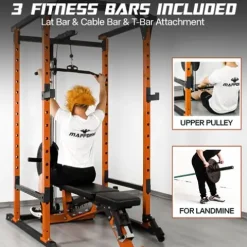 Mappding Power Cage with LAT Pulldown, Squat Rack, 1500 Lbs Capacity, Orange