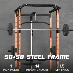 Mappding Power Cage with LAT Pulldown, Squat Rack, 1500 Lbs Capacity, Orange