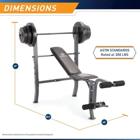 MARCY Diamond Elite MD Standard Bench with 100 lb. Weight Set Black