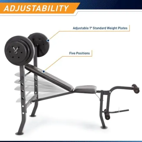 MARCY Diamond Elite MD Standard Bench with 100 lb. Weight Set Black