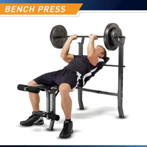 MARCY Diamond Elite MD Standard Bench with 100 lb. Weight Set Black
