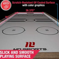 MD Sports 7′ Hinsdale Air Powered Hockey Table with Pusher and Puck Set White/Gray