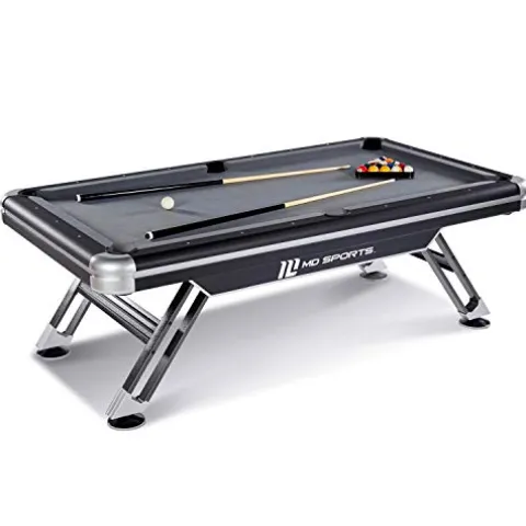 MD Sports 7.5′ Titan Drop Pocket Table with Pool Ball and Cue Stick Set Black/Silver
