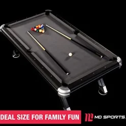 MD Sports 7.5′ Titan Drop Pocket Table with Pool Ball and Cue Stick Set Black/Silver