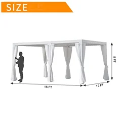 MeetLeisure 12′ x 16′ Outdoor Louvered Pergola with Adjustable Roof White Frame
