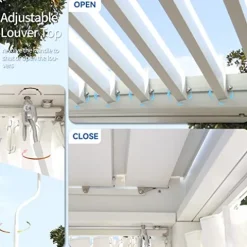 MeetLeisure 12′ x 16′ Outdoor Louvered Pergola with Adjustable Roof White Frame