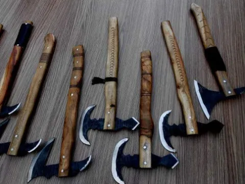 Mega Blades Lot of 8 Damascus Steel 17” Hand Forged Woodsman Axes