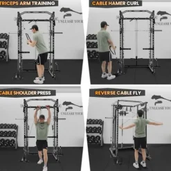 MERXENG Power Cage Multi-Functional Rack with LAT Pulldown Black