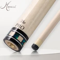 Meucci Pool Cues – Merry Widow Blue & Gray Maple Cue Stick with Paua Shell Squares Design, Irish Linen Wrap – Smoke Stain, Blue/Black Lacquered Linen