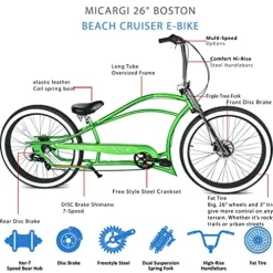 MICARGI Boston GT7 Fat Tire Beach Cruiser Bike 7-Speed Dual Suspension Green