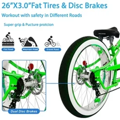 MICARGI Boston GT7 Fat Tire Beach Cruiser Bike 7-Speed Dual Suspension Green