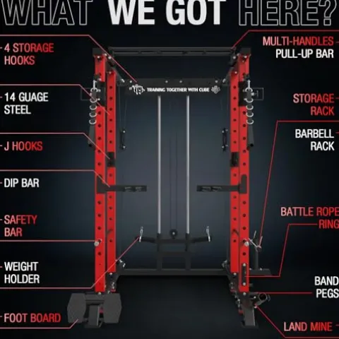 Mikolo Power Cage with LAT PullDown, Cable Crossover & Pulley System Red