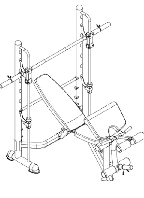 MiM USA Adjustable Olympic Weight Bench Press Set with Leg Extension, Preacher Curl, Squat Rack w/Smith Structure – Black Red