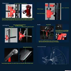 MiM USA Adjustable Olympic Weight Bench Press Set with Leg Extension, Preacher Curl, Squat Rack w/Smith Structure – Black Red