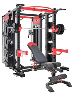 MiM USA Commercial Smith Machine Functional Trainer & Power Rack Black Red
