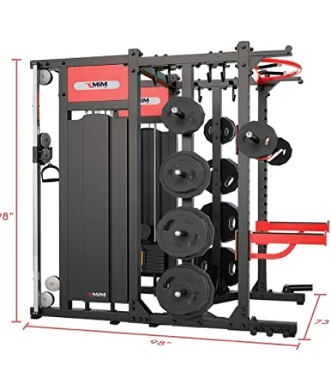 MiM USA Commercial Smith Machine Functional Trainer & Power Rack Black Red