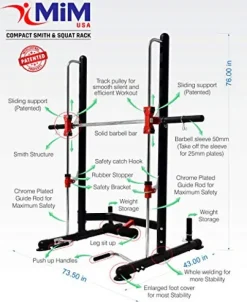 MiM USA Compact Smith Machine and Squat Rack Pro Black and Red