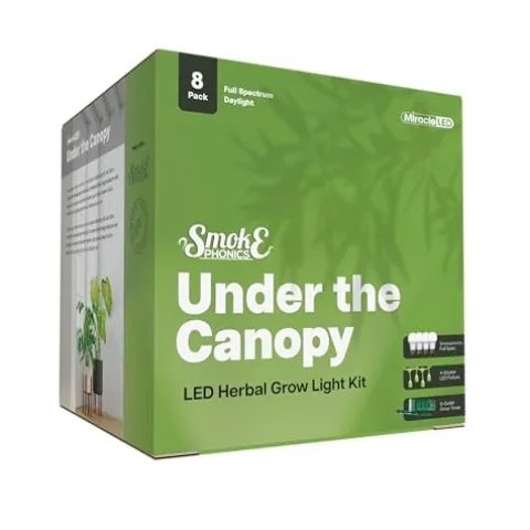 Miracle LED Smokephonics Indoor Grow Light Kit – Double Plant Yield – Full Spectrum 150W Replacement Bulbs with 4-Socket Fixture & Timer (8-Pack)