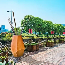 MK Designs Corten Steel Geo Outdoor Planters Black 33″ W x 33″ D x 51″ H