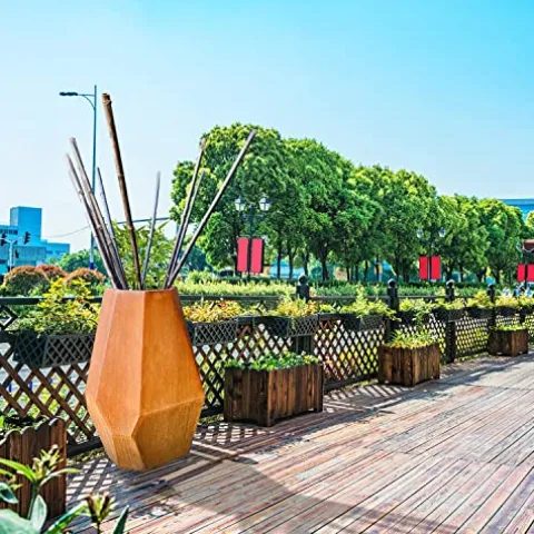 MK Designs Corten Steel Geo Outdoor Planters Black 33″ W x 33″ D x 51″ H