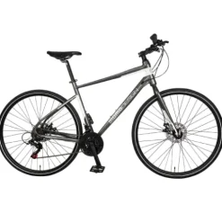 MOMODESIGN Hybrid Bike Shimano 21 Speeds with Disc Brake, 700C Anti-Puncture Wheels Gray