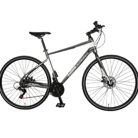 MOMODESIGN Hybrid Bike Shimano 21 Speeds with Disc Brake, 700C Anti-Puncture Wheels Gray