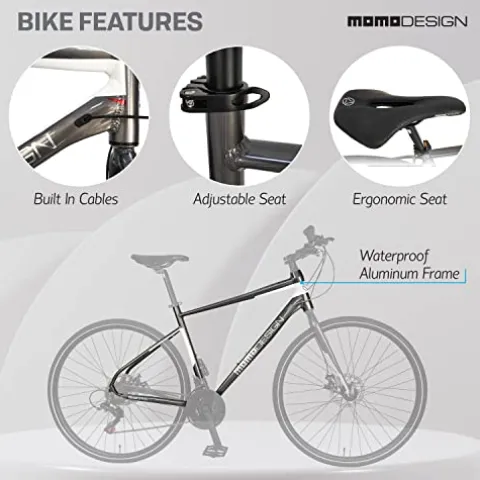 MOMODESIGN Hybrid Bike Shimano 21 Speeds with Disc Brake, 700C Anti-Puncture Wheels Gray