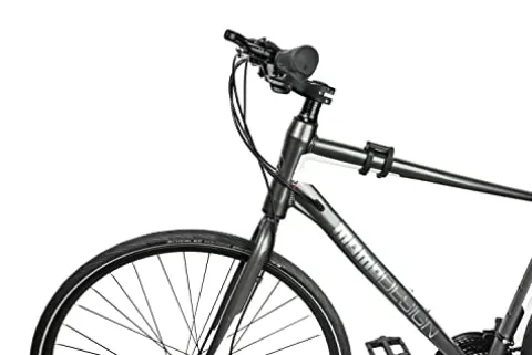 MOMODESIGN Hybrid Bike Shimano 21 Speeds with Disc Brake, 700C Anti-Puncture Wheels Gray