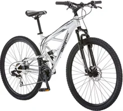 Mongoose Impasse Full Suspension Mountain Bike 18-Inch Aluminum Frame 29-Inch Wheels Silver