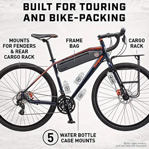 Mongoose Men’s Elroy Adventure Bike 700C Wheel Navy Blue