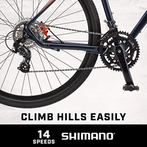 Mongoose Men’s Elroy Adventure Bike 700C Wheel Navy Blue