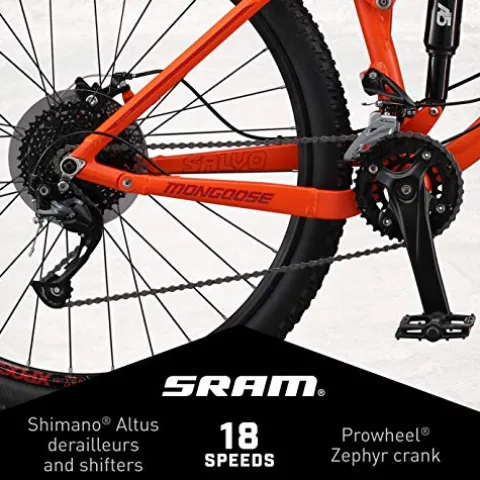 Mongoose Salvo Trail Adult Mountain Bike 29-inch 18-Speed Aluminum Frame Disc Brakes Orange
