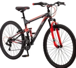Mongoose Status 2.2 Mountain Bike 26-Inch Wheels 21-Speed Shifters Aluminum Frame Front Suspension Black/Red