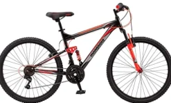 Mongoose Status 2.2 Mountain Bike 26-Inch Wheels 21-Speed Shifters Aluminum Frame Front Suspension Black/Red