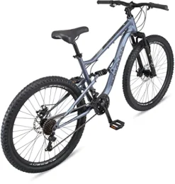 Mongoose Status Mountain Bike 26-Inch Wheels 21 Speed Trigger Shifters Aluminum Frame Dual Suspension Front and Rear Disc Brakes Slate Blue