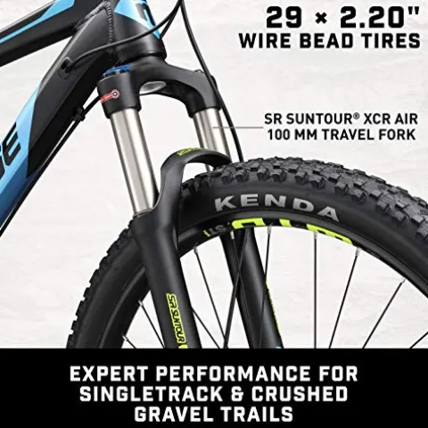 Mongoose Tyax Expert Adult Mountain Bike 29-Inch Wheels T2 Aluminum Frame Hydraulic Disc Brakes Black/Blue