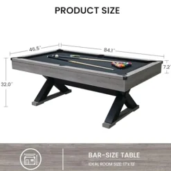 MWrouqfur 84” Billiard Table Rustic Grey Black Cloth