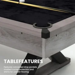 MWrouqfur 84” Billiard Table Rustic Grey Black Cloth