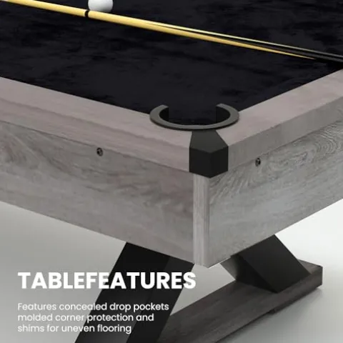 MWrouqfur 84” Billiard Table Rustic Grey Black Cloth