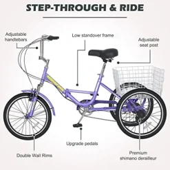 NAIZEA Adult Folding Tricycle Purple