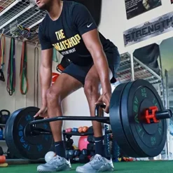 Napfox Olympic Hex Bar Trap Bar Deadlift Bar with 55LB Bumper Plates Black