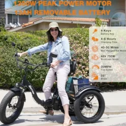 NARRAK Electric Tricycle 750W 48V Ebike Folding Fat Tire Step-through Blue