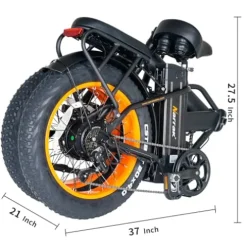 Narrak Fat Tire Folding Electric Bike 48V 624Wh Lithium Removable Battery Peak 1100W Brushless Motor Max Speed 28Mph M5 Large LCD Display Suspension Step-Over Frame for Adults Black/Orange
