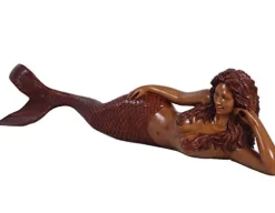 Nautical Tropical Sultry Lying Mermaid Large 5ft Statue Ocean Goddess Sculpture Wood