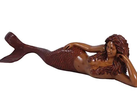 Nautical Tropical Sultry Lying Mermaid Large 5ft Statue Ocean Goddess Sculpture Wood